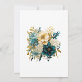 ティール(緑がかった色)および金ゴールドフローラ結婚式招待状 招待状 (裏面)