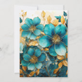 ティール（緑がかった色）および金ゴールドフローラ結婚式招待状 招待状 (裏面)