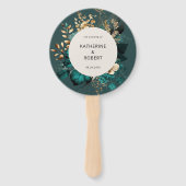 ティール(緑がかった色)および金ゴールドフローラ結婚式 プログラムハンドファン ハンドファン (正面)