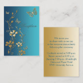 ティール（緑がかった色）および金ゴールドフローラ蝶エンクロージャカード エンクロージャーカード (正面/裏面)