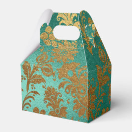 ティール（緑がかった色）および金ゴールドヴィンテージフローラダマスク フェイバーボックス