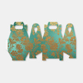 ティール（緑がかった色）および金ゴールドヴィンテージフローラダマスク フェイバーボックス (折り畳みなし)