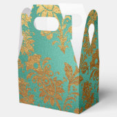 ティール（緑がかった色）および金ゴールドヴィンテージフローラダマスク フェイバーボックス (オープン)