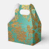 ティール（緑がかった色）および金ゴールドヴィンテージフローラダマスク フェイバーボックス (正面サイド)