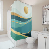 ティール(緑がかった色)および金ゴールド抽象芸術包括契約:モダン明細書 シャワーカーテン (インサイチュ)