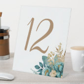 ティール(緑がかった色)および金ゴールド結婚フローラのテーブル番号 台座サイン (インサイチュ)