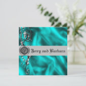 ティール（緑がかった色）および銀の結婚式招待状 招待状 (スタンド正面)