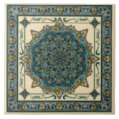 ティール(緑がかった色)および青いガラス窓の曼荼羅のセラミックタイル タイル (正面)