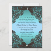 ティール（緑がかった色）および黒いレースの結婚式招待状 招待状 (正面)
