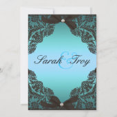 ティール（緑がかった色）および黒いレースの結婚式招待状 招待状 (裏面)