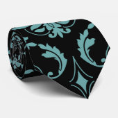 ティール(緑がかった色)および黒いヴィンテージのダマスク織パターン ネクタイ (ロール)