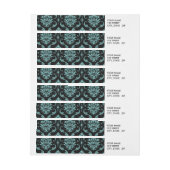 ティール（緑がかった色）および黒いヴィンテージのダマスク織パターン ラップアラウンドラベル (シート)