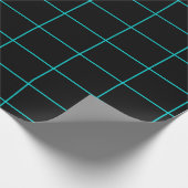 ティール（緑がかった色）および黒い格子 ラッピングペーパー (角)