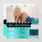 ティール(緑がかった色)および黒のシックなケーキの写真の招待状 招待状 (正面/裏面)