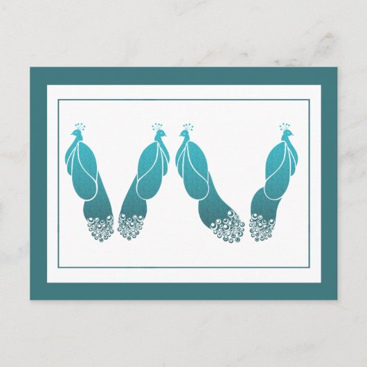 ティール(緑がかった色)およびOracle GreenアールデコPeacocksはがき ポストカード (正面)