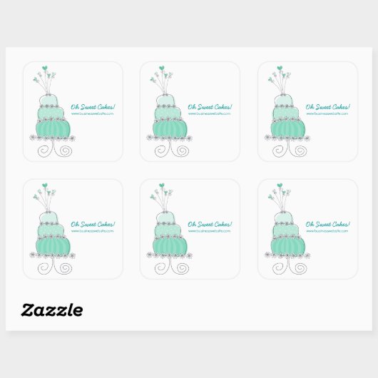ティール(緑がかった色)お洒落シック結婚ズケーキステッカー スクエアシール (シート)