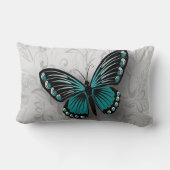 ティール(緑がかった色)お洒落バタフライオングレーフローラ ランバークッション (裏面)