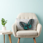 ティール(緑がかった色)お洒落バタフライオングレーフローラ ランバークッション (椅子)
