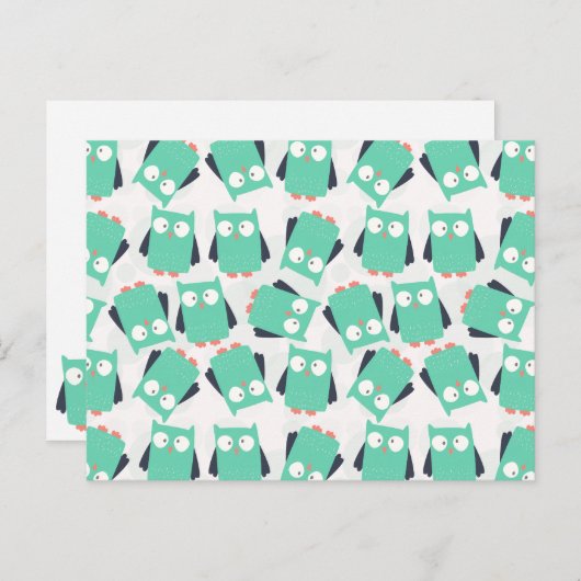 ティール(緑がかった色)お洒落フクロウ ポストカード (正面/裏面)