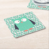 ティール(緑がかった色)お洒落フール スクエアペーパーコースター (アングル)
