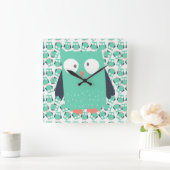 ティール(緑がかった色)お洒落フール スクエア壁時計 (ホーム)