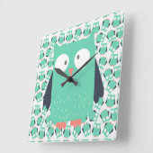 ティール(緑がかった色)お洒落フール スクエア壁時計 (傾斜)