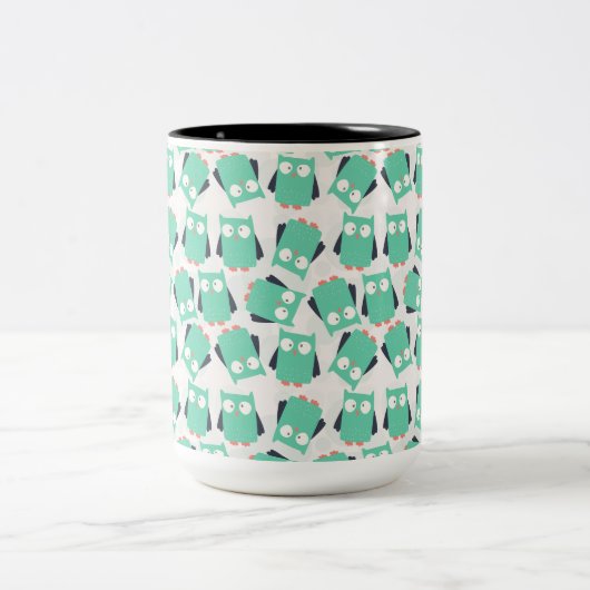 ティール(緑がかった色)お洒落フール ツートーンマグカップ (中央)