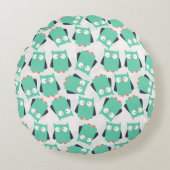 ティール(緑がかった色)お洒落フール ラウンドクッション (正面)