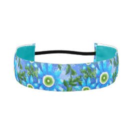 ティール（緑がかった色）お洒落ブルーグリーンフローラ花花 アスレチックヘッドバンド