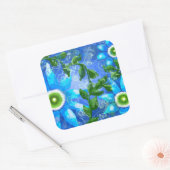 ティール(緑がかった色)お洒落ブルーグリーンフローラ花花 スクエアシール (封筒)