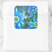 ティール(緑がかった色)お洒落ブルーグリーンフローラ花花 スクエアシール (バッグ)