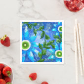 ティール（緑がかった色）お洒落ブルーグリーンフローラ花花 スタンダードカクテルナプキン (インサイチュ)