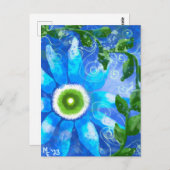 ティール(緑がかった色)お洒落ブルーグリーンフローラ花花 ポストカード (正面/裏面)