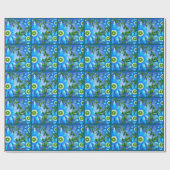 ティール（緑がかった色）お洒落ブルーグリーンフローラ花花 ラッピングペーパー (フラット)