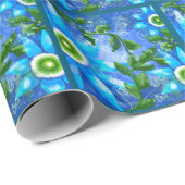 ティール（緑がかった色）お洒落ブルーグリーンフローラ花花 ラッピングペーパー (ロールコーナー)