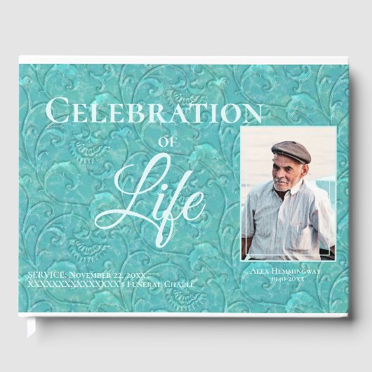 ティール（緑がかった色）お祝いオブライフ写真集 ゲストブック (正面)