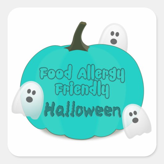 ティール（緑がかった色）かぼちゃ食品アレルギーハロウィフレンドリーーン スクエアシール (正面)