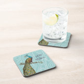 ティール（緑がかった色）かわいいクジャックオンアクアまたは任意の色の木目 コースター (右側)