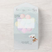 ティール(緑がかった色)かわいい動物のマスク仮想ベビーシャワー オールインワン招待状 (外側)