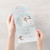 ティール(緑がかった色)かわいい動物のマスク仮想ベビーシャワー オールインワン招待状 (貼ってはがせる)