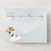 ティール(緑がかった色)かわいい動物のマスク仮想ベビーシャワー オールインワン招待状 (裏面)