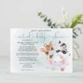 ティール（緑がかった色）かわいい動物のマスク仮想ベビーシャワー 招待状 (スタンド正面)