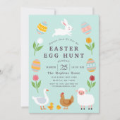 ティール（緑がかった色）かわいい動物フローライースターエッグ狩り 招待状 (正面)
