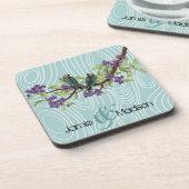 ティール（緑がかった色）かわいい愛鳥が木に座る|過去記事 コースター (左側)