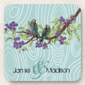 ティール（緑がかった色）かわいい愛鳥が木に座る|過去記事 コースター (正面)