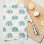ティール(緑がかった色)かわいい象のパターン キッチンタオル (四つ折り)