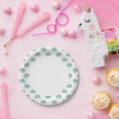 ティール(緑がかった色)かわいい象のパターン ペーパープレート (パーティー)