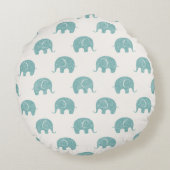 ティール(緑がかった色)かわいい象のパターン ラウンドクッション (裏面)