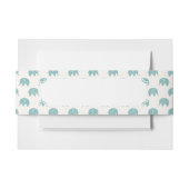 ティール(緑がかった色)かわいい象パターン 招待状ベリーバンド (正面例)