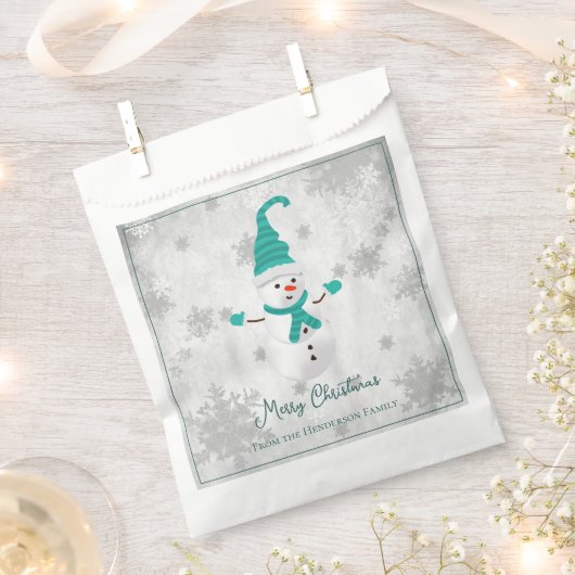 ティール(緑がかった色)かわいい雪だるまの好意バッグ フェイバーバッグ (クリップ留めされた状態)